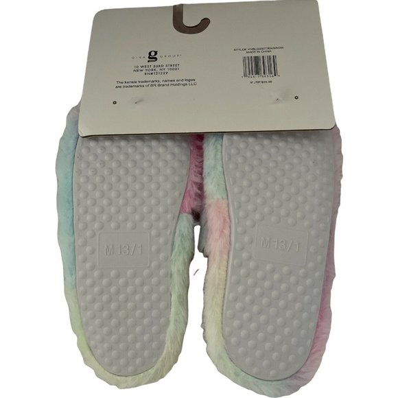 🐶NWT Girl’s Slippers Size 13/1 Slingback Faux Fur Slide KENSIE GIRL Rainbow - Picture 10 of 12